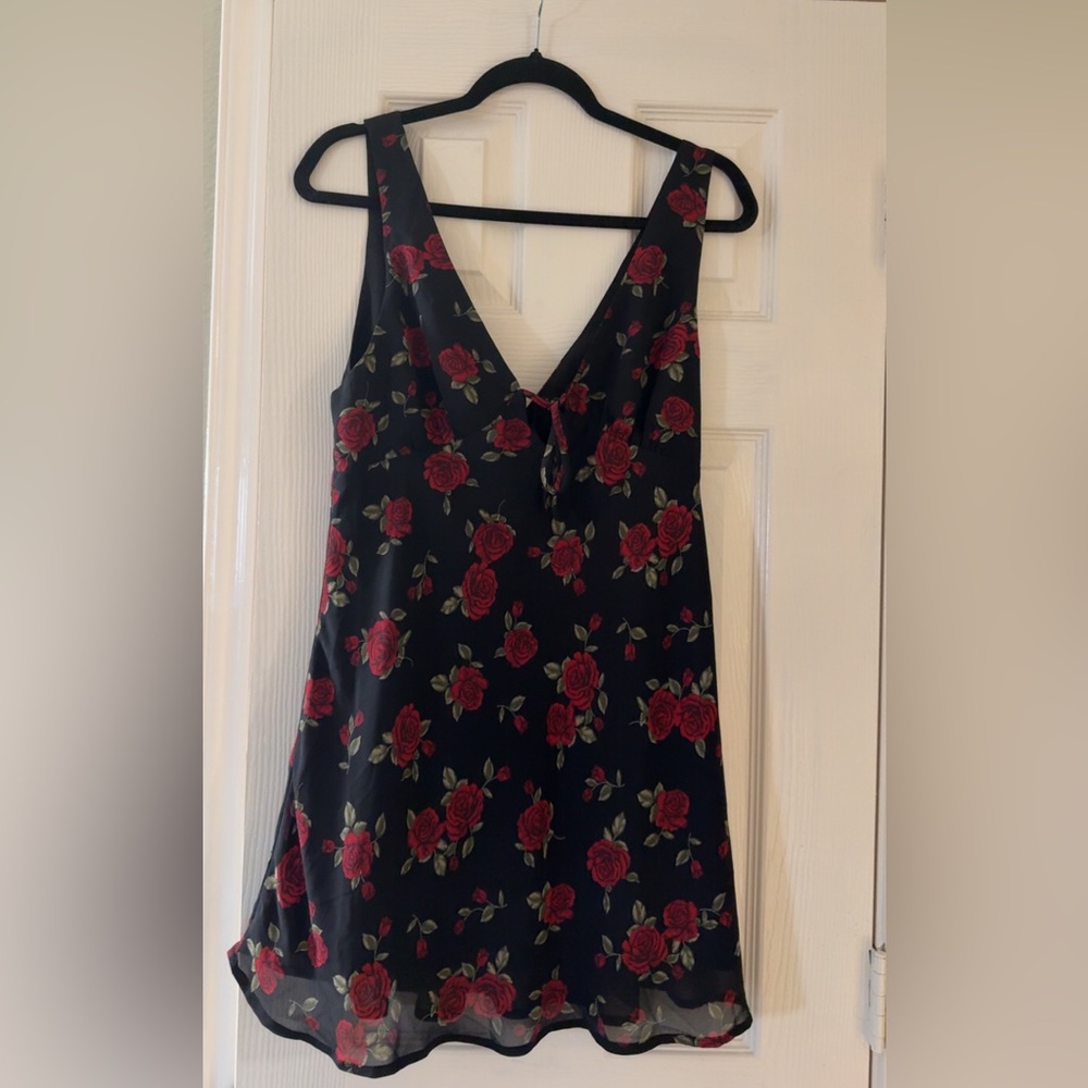 Garage Black and Red Floral Mini Dress